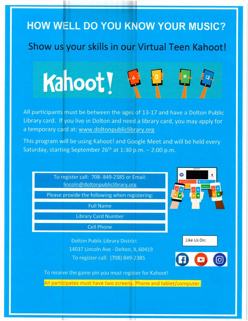 Virtual Teen Kahoot! - Dolton Public Library District